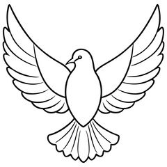 flying bird dove or pigeon with its wings spread line art