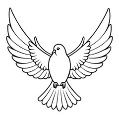 flying bird dove or pigeon with its wings spread line art