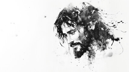 Hand drawn silhouette of Ascension of Jesus Christ. Christian background with space for text