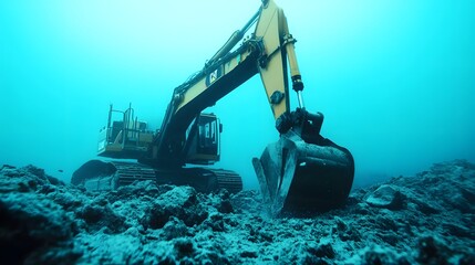 Underwater Excavation Machine Harvesting Minerals from Seabed