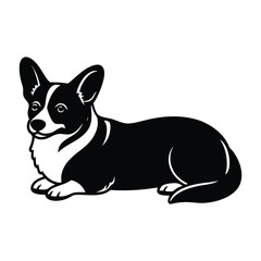 Corgi Lying Down with Short Legs Tucked Under Silhouette Isolated