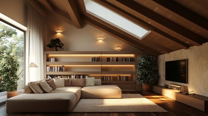Modern Slanted Ceiling Living Room Design