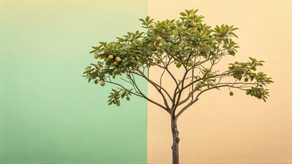 Fototapeta premium green tree in a yellow background