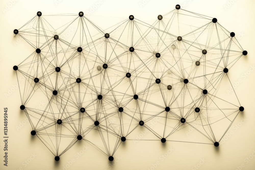 Poster Visual representation of abstract shapes and network connections illustrating data relationships and communication on a light background