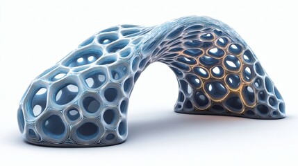 Abstract Lattice Structure in Blue and Gold on White Background