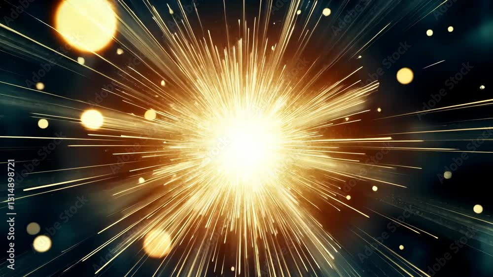 Wall mural bright explosion of light with dynamic rays in a dark background showcases energy and movement