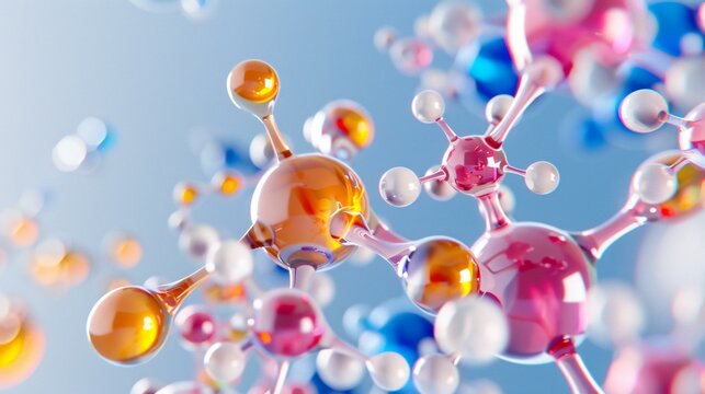 Complex molecular structure featuring a dynamic molecular mesh brought to life in a high quality 3d render that exudes advanced scientific design and digital art flair.