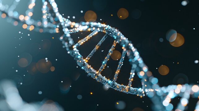 Futuristic genetic art featuring a digital molecular structure and animated DNA helix that exemplifies high-tech bio-visualization and modern science.