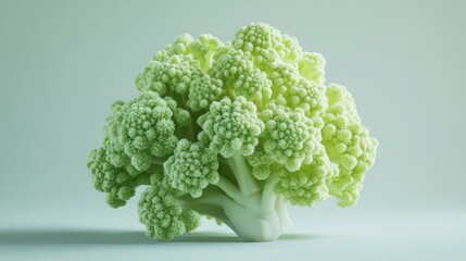 Fresh, vibrant green romanesco broccoli head, close-up studio shot