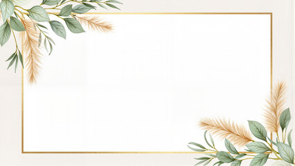 Naklejka premium Pampas grass border. Elegant wedding frame design with pampas grass and sage-green foliage, timeless beauty