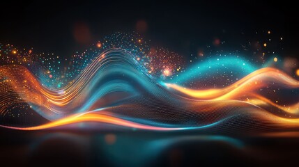 Obraz premium Mesmerizing Waves of Chromatic Energy Flowing through the Digital Realm An abstract futuristic composition of undulating luminous lines and shapes