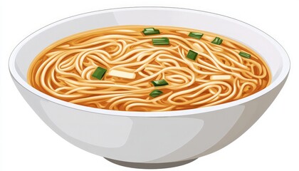 Bowl of Noodle Soup with Scallions on White Background - Perfect for Culinary Promotions, Recipe Illustrations, and Food Photography