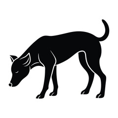 Dog Sniffing the Ground with Lowered Head Silhouette on White Background