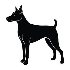 Dog Standing at Attention with Alert Ears Silhouette on White Background