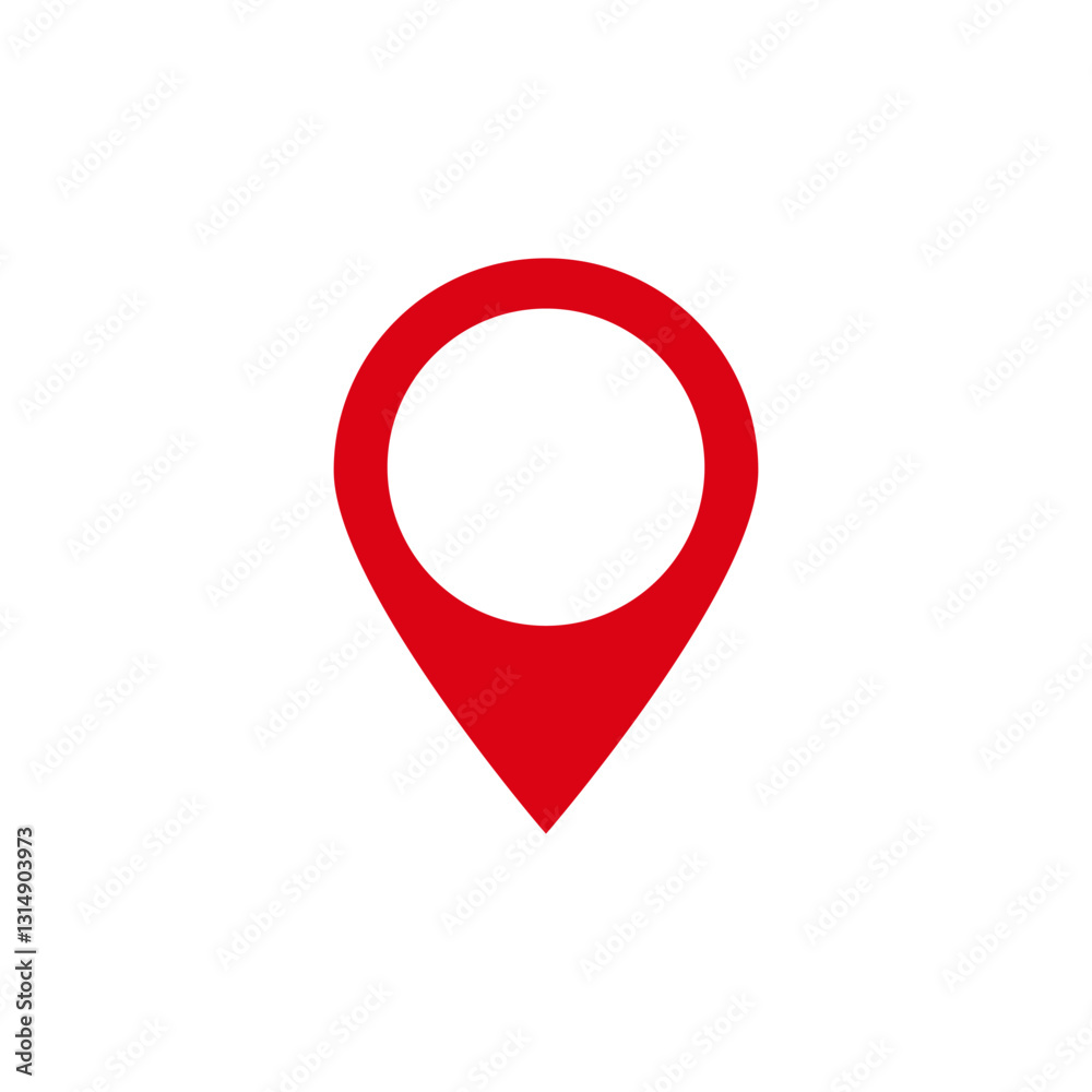 Poster red location pin icon symbolizing a point of interest, commonly used in maps and navigation tools.