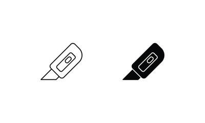 Utility Knife icons set line and glyph vector stock illustration