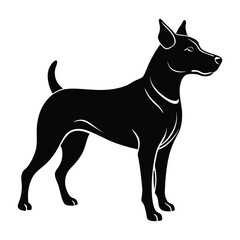Dog Standing at Attention with Ears Alert Silhouette on White Background