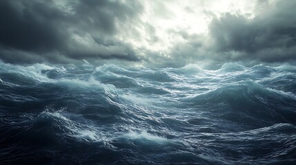 Fototapeta premium A turbulent ocean scene under dark, dramatic clouds.