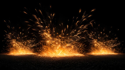 Fire embers glowing against a black background, creating a dynamic scene of floating sparks and light.