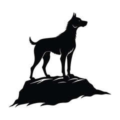 Dog Standing on a Rock Gazing into the Distance Silhouette on White Background