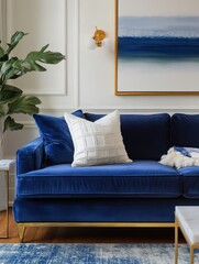 Modern Interior Scene Displays Blue Couch And Modern Home Decorations