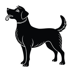 Dog Standing with Nose Raised Sniffing the Air Silhouette on White Background
