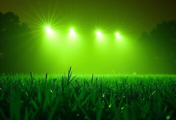 Obraz premium Buzzing Green field with green beer during spotlight