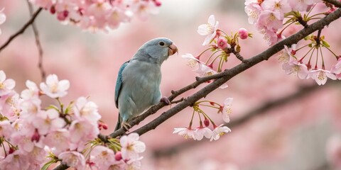Bird perched on cherry blossom branch japanese garden nature photography springtime close-up serenity