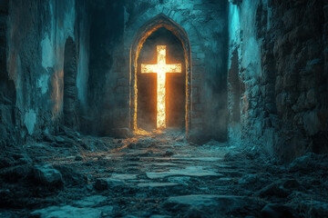 Eerie dark doorway in old building, shrouded in mystery and history.