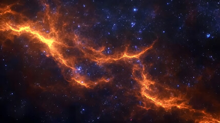 Fototapeta premium Fiery Nebula in Deep Space Cosmic Clouds of Orange and Blue