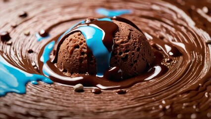 A delectably indulgent chocolate truffle, rich and velvety, is the focus of this sumptuous image. The glossy exterior reflects the soft lighting, highlighting its texture and depth. Every swirl and sp