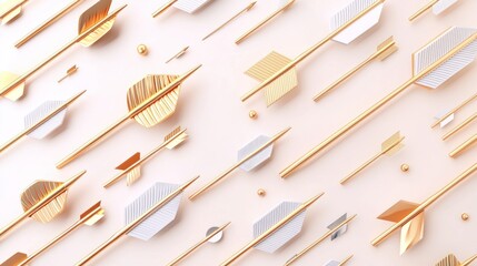 Gold and White Arrows on Pastel Background, Targeting Concept