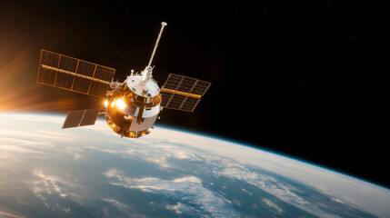 An impressive satellite orbiting Earth, showcasing advanced technology and the beauty of our planet from space.