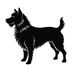 Dog with Thick Fur in Profile Silhouette on White Background