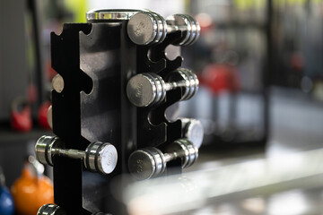 A pair of dumbbells neatly arranged in the gym, ready for a powerful workout session to build strength and endurance