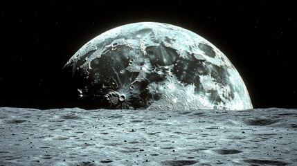 Earth rising over moon surface