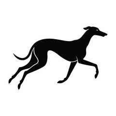 Fast Running Greyhound Mid-Sprint Silhouette on White Background