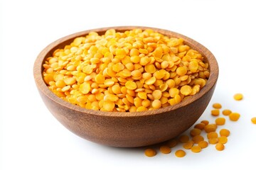 Bowl of Yellow Lentils on a White Background - Perfect for Food Packaging, Cooking Blogs, and Culinary Inspiration