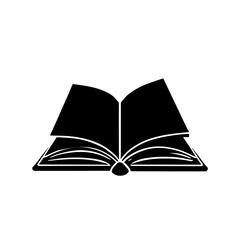 Minimalist black silhouette of an open book symbolizing reading and education