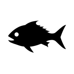 Minimalist black silhouette of a fish symbolizing seafood and aquatic life