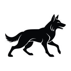 German Shepherd Running Mid-Stride with Powerful Leaping Silhouette on White Background