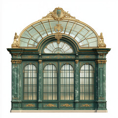 Obraz premium Royal greenhouse windows with patina and gold finishing, green, gold and marble texture