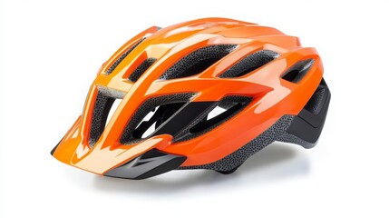Fototapeta premium Bright Orange Bicycle Helmet on White Background - Ideal for Safety and Outdoor Activities