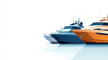 Fototapeta premium Luxury Yachts at Dock Reflection Calm Water Minimalist Style