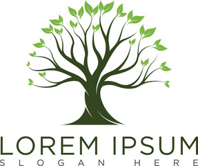 Minimalist tree logo green tree with elegant silhouette and leaves symbolizes growth, eternity of life and balance of nature. Modern design, suitable for eco-friendly business, organic farming