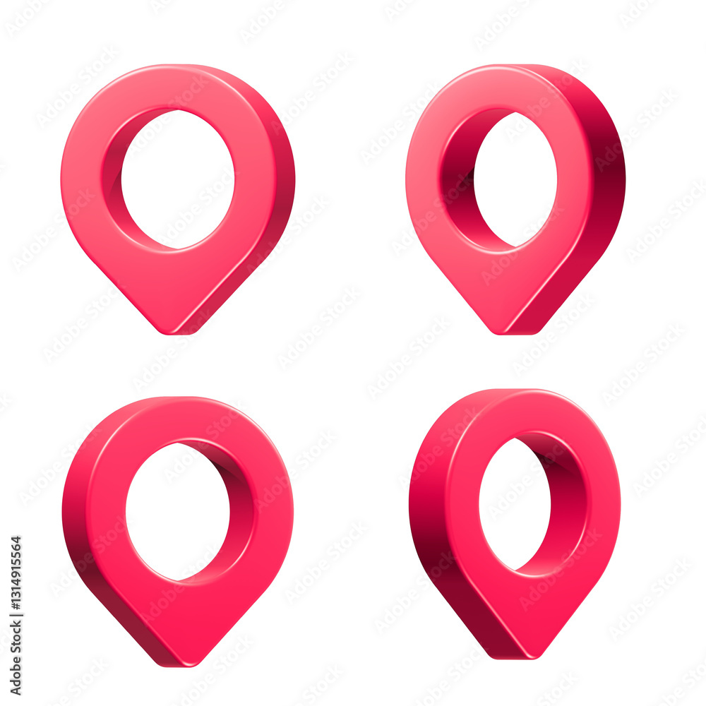 Fototapete pin location maps 3d icon symbol rendering red color