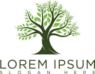 Obraz premium Minimalist tree logo green tree with elegant silhouette and leaves symbolizes growth, eternity of life and balance of nature. Modern design, suitable for eco-friendly business, organic farming