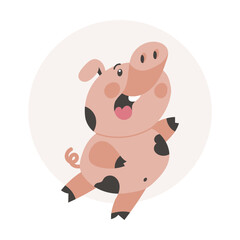 Children's animal illustration, cute funny pig. Print for kids, children's textile, children's bedroom decor, postcard