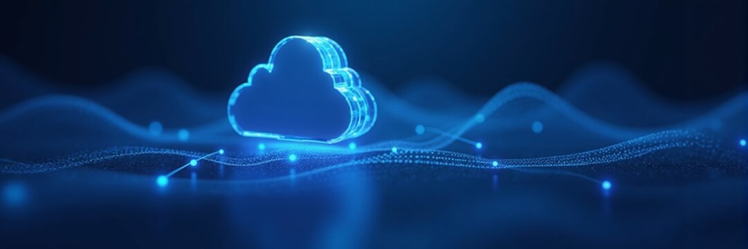 Digital Cloud on Futuristic Blue Background