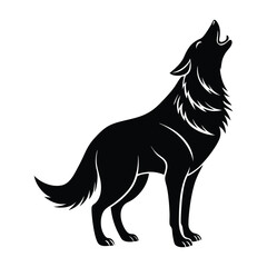 Husky Howling with Head Raised to the Sky Silhouette on White Background